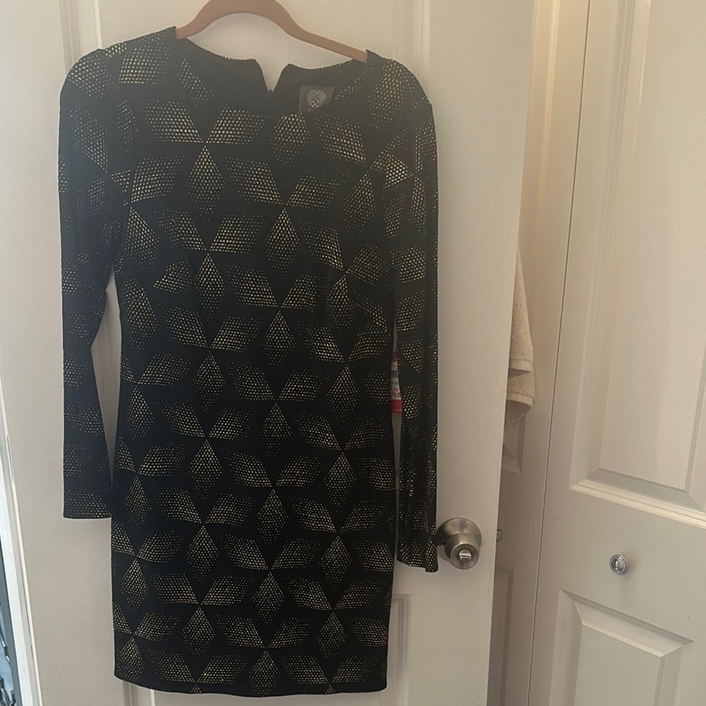 Black and Gold Long Sleeve Sheath Dress